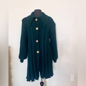 Vintage Emerald Green Knitted Coat with Gold Buttons